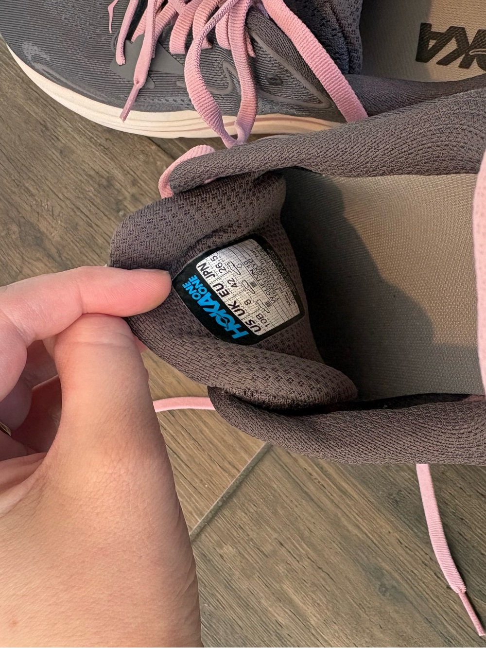 Hoka Women's Gray and Pink Running Shoes - Picture 8 of 9